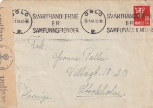 1943  NORWAY - SWEDEN..WW2 GERMAN OSLO CENSOR..