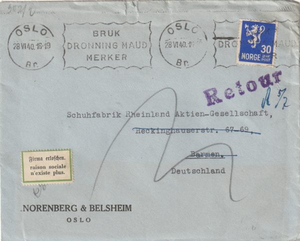 1940  NORWAY - GERMANY..CENSORED in BERLIN & R.T.S…