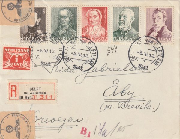 1942 NETHERLANDS - NORWAY..REGSITERED CENSORED..