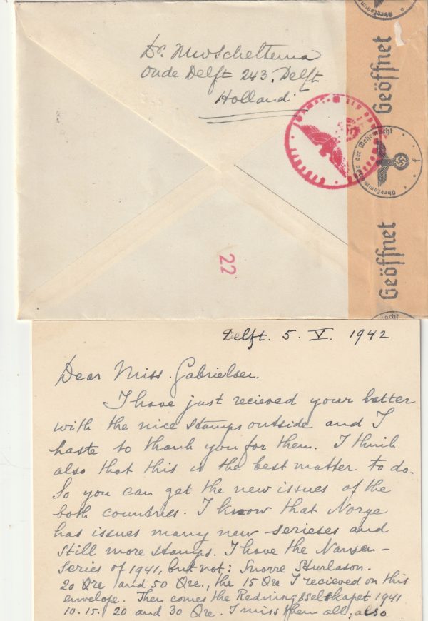 1942 NETHERLANDS - NORWAY..REGSITERED CENSORED.. [23284] - Image 2