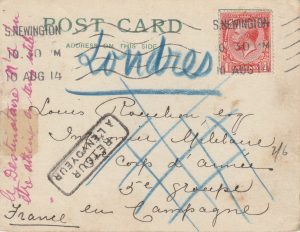 1914 GB - FRANCE…DESTINATION CANNOT BE REACHED..RETOUR..