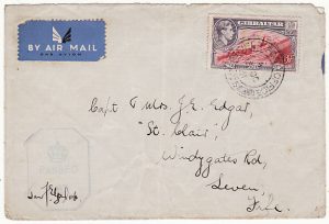 GIBRALTAR-GB [1941 AIR MAIL with losenge CROWN / PASSED / P.67 h/s]