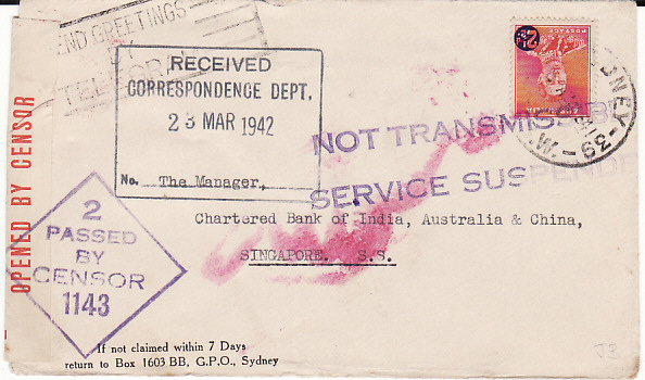 AUSTRALIA-SINGAPORE [WW2 SERVICE SUSPENDED]