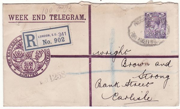 IRAQ-GB [WW1 WEEK END TELEGRAM with PERFORATED INDENTS PBC9 CENSOR]