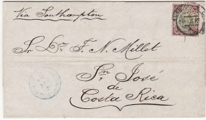 GB-COSTA RICA...1889 to SAN JOSE with PERFORATED INITIALS ..
