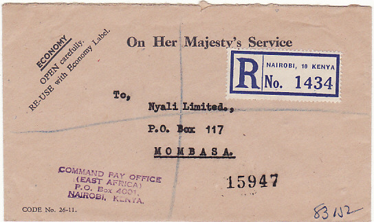 KENYA.. 1955 MAU MAU REBELLION COMMAND PAY OFFICE...