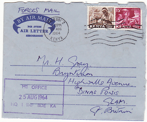 KENYA-GB..1964 PICTORIAL GREETING AIR LETTER from BRITISH FORCES...