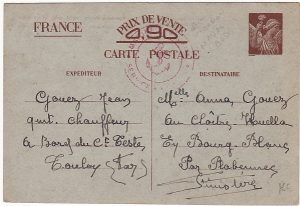 FRANCE...VICHY UNOCCUPIED FRANCE to OCCUPIED FRANCE NAVAL MAIL...