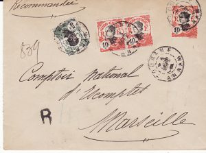 INDO-CHINE  - FRANCE....1915 REGISTERED TOURANE to MARSEILLE...