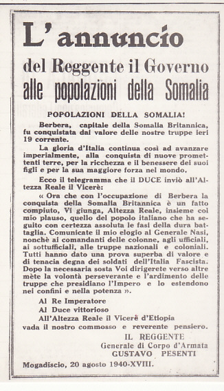 ITALIAN SOMALILAND...ITALIAN OCCUPATION of BERBERA BRITISH SOMALILAND..