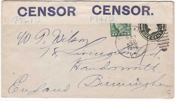 USA - GB...1916 CENSORED BY BLUE on WHITE CENSOR LABEL...