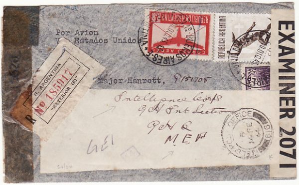 ARGENTINA-GB-MEF...INTELLIGENCE DOUBLE CENSORED REGISTERED AIRMAIL COVER..