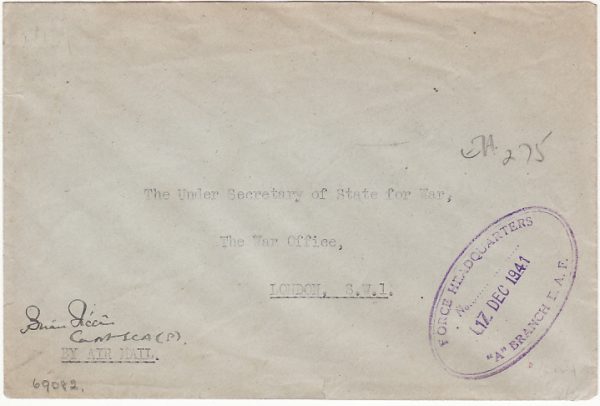 KUT- GB…WW2 EXPRESS LETTER AIRMAIL TO WAR OFFICE…