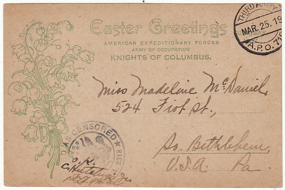 USA...WW1 A.E.F. EASTER GREETINGS CARD …