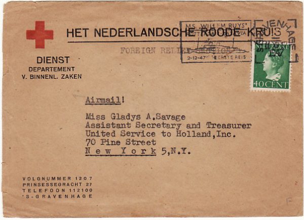 NETHERLANDS - USA...RED CROSS FOREIGN RELIEF…..