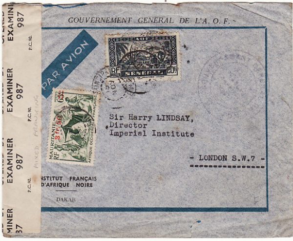 SENEGAL - GB….WW2 FRENCH COLONIAL MIXED FRANKING & CENSORED…