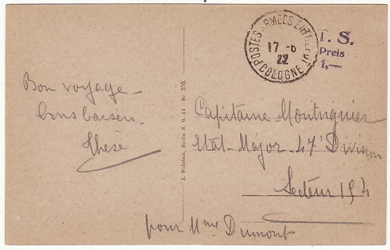 GERMANY…1923 FRENCH OCCUPATION FORCES..INTERNAL UNIT to UNIT MAIL…