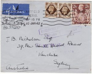 GB - AUSTRALIA...WW2 TRANS PACIFIC AIRMAIL SERVICE SUSPENDED …