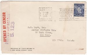 AUSTRALIA - USA..WW2 NEWCASTLE CENSOR & PATRIOTIC LABEL...