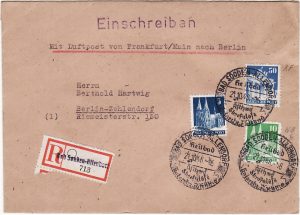 GERMANY….POST WW2 BERLIN AIR LIFT REGISTERED MAIL…