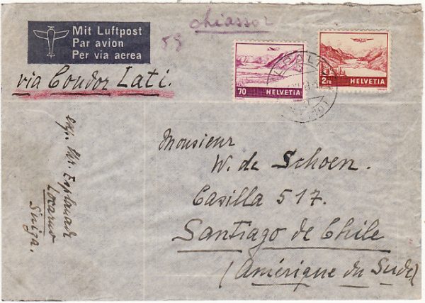 SWITZERLAND-CHILE…WW2 AIRMAIL via LATI..