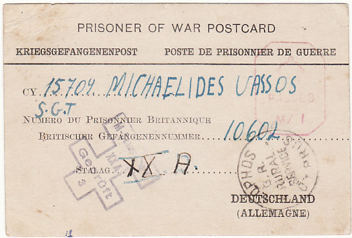 CYPRUS - GERMANY….WW2 TO CYPRIOT POW CENSORED & with RURAL POST ..