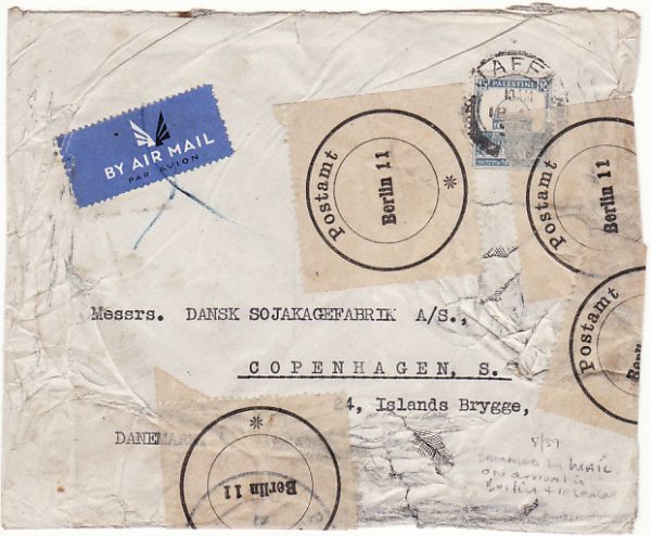 PALESTINE - DENMARK…DAMAGED IN MAIL ON ARRIVAL AT BERLIN….