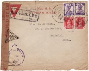CYPRUS - INDIA…WW2 CENSORED RED TRIANGLE ENVELOPE with INDIAN FPO 23…