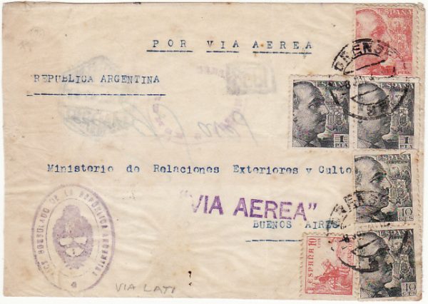 SPAIN -  ARGENTINA…WW2 CONSULAR MAIL FLOWN LATI…