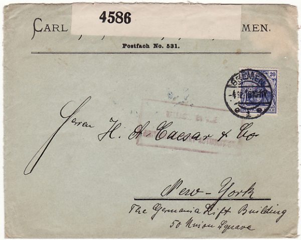 GERMANY - USA...WW1-RELEASE OF DETAINED LETTER…