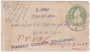 INDIA - MALAYA...WW1 SINGAPORE CENSOR..