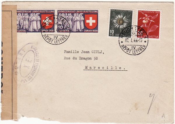 SWITZERLAND - FRANCE…WW2 CENSORED...