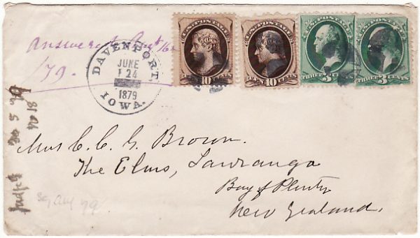 USA - NEW ZEALAND….1879 EARLY MAIL..