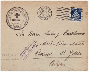 SWITZERLAND-BELGIUM [1915 INTERNATIONAL WOMENS ORGANISATION for MISSING PERSONS]