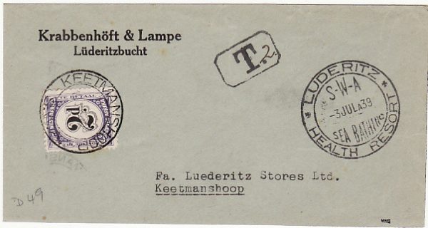 SOUTH WEST AFRICA [1939 INTERNAL POSTAGE DUE]