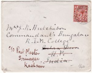 GB - INDIA....1927 DEHRA DUN forwarded to KASHMIR...