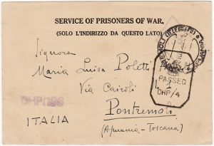 INDIA -ITALY… WW2 POW CENSORED MAIL ..