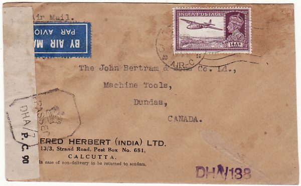 INDIA - CANADA… WW2 CENSORED AIRMAIL..
