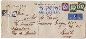 GB - BRAZIL…1957 3/9 REGISTERED AIRMAIL RATE from BRAZILIAN CONSULATE..