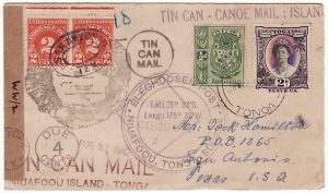 TONGA - USA...WW2 CENSORED & TAXED TIN CAN MAIL…