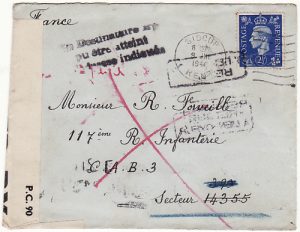 GB - FRANCE…..WW2 CENSORED to FRENCH MILITARY UNIT & RETURNED TO SENDER…