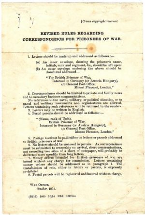 GREAT BRITAIN…1914 REVISED RULES REGARDING CORESPONDENCE for POW…