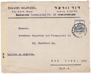 PALESTINE - USA .. WW2 CENSORED from TEL AVIV…