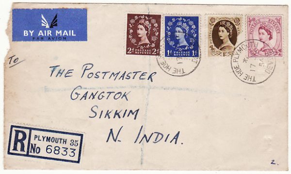 GB-INDIA...REGISTERED A.R to SIKKIM with ADVISE RECEIPT & RETURNED…