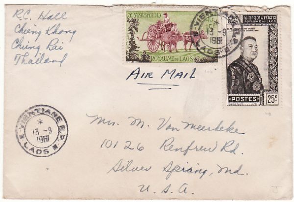 LAOS-USA..1961 CHIENG KHONG THAILAND postmarked VIENTIANE….