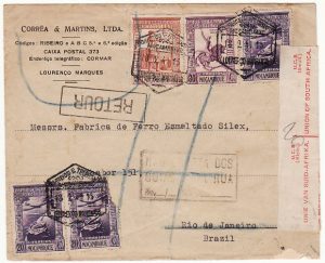 MOZAMBIQUE-BRAZIL …WW2 CENSORED in SOUTH AFRICA & RETURNED..
