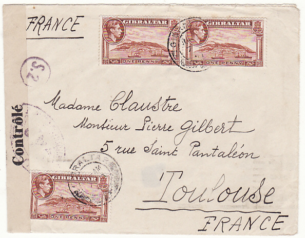 1941 GIBRALTAR-FRANCE…WW2 DOUBLE CENSORED GIBRALTAR & FRANCE.. [15355 ...