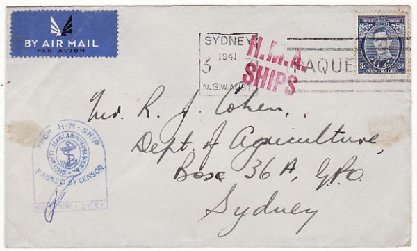 AUSTRALIA…WW2  AIRMAIIL NAVAL with CENSOR & PAQUEBOT..