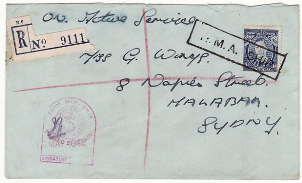 AUSTRALIA…WW2  REGISTERED NAVAL with CENSOR & PAQUEBOT..