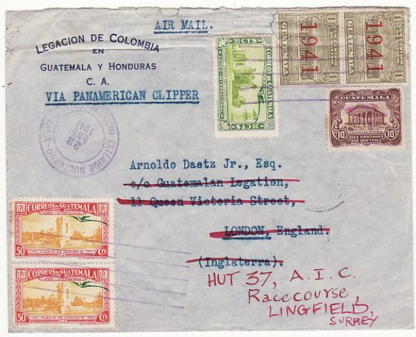 GUATEMALA-GB…WW2 LEGATION MAIL to POW LINGFIELD RACECOURSE CAMP….